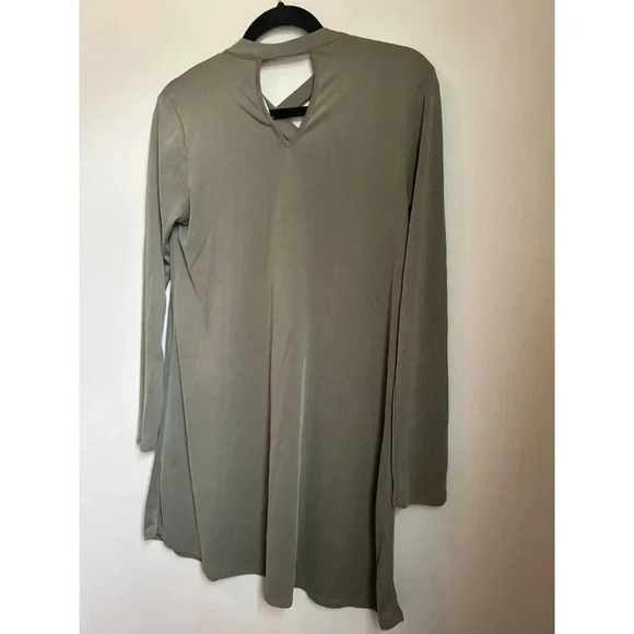 Altar'd State Sage Army Green Criss-Cross Neck Shift Swing Long Sleeve Dress - Picture 3 of 9